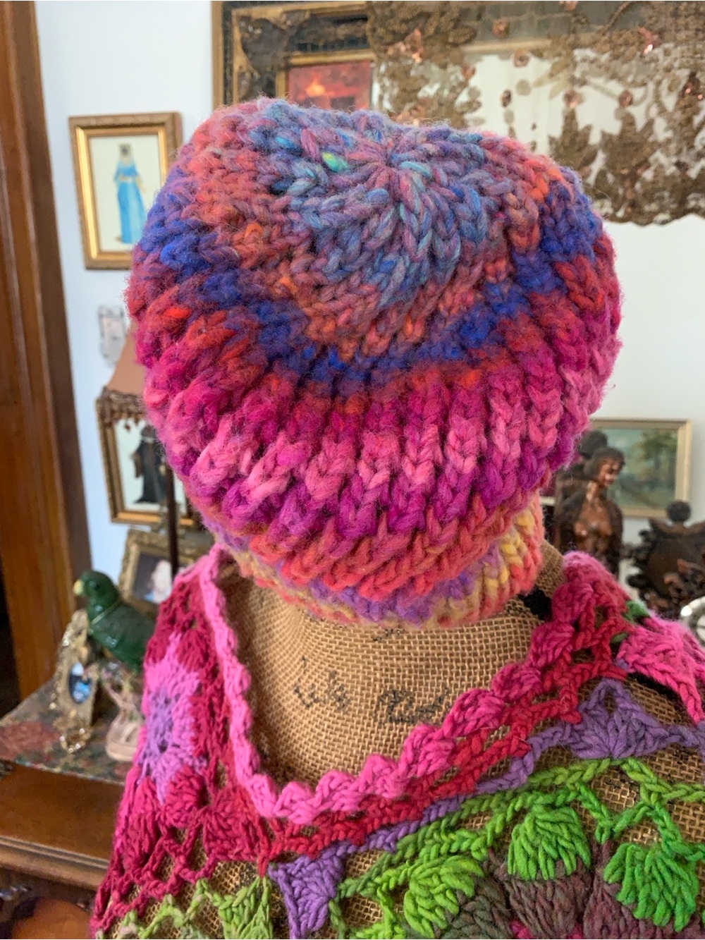 Vintage Multi-Coloured Boho Hippie Gypsie Hand-Knit Hat
